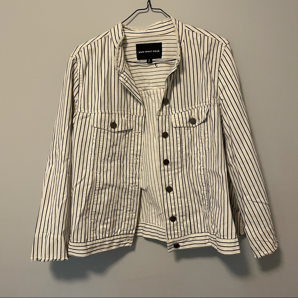 Blue and white striped blazer